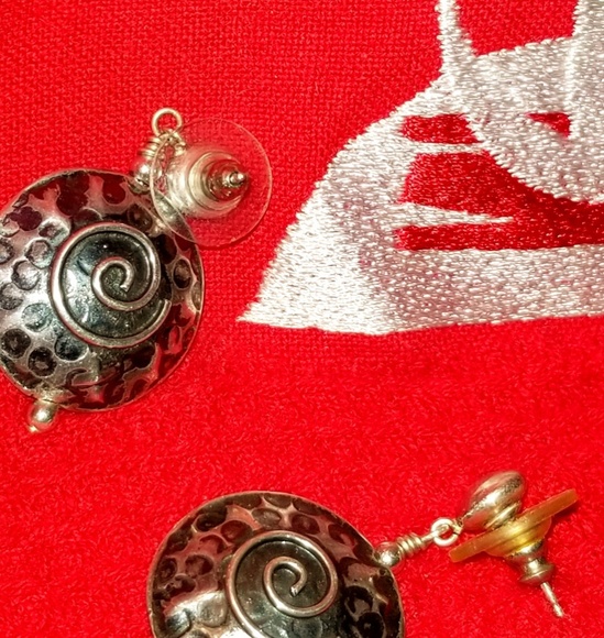 Sterling Tribal Hammered Earrings - Picture 3 of 5